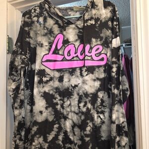 Tie-Dye Hoodie with Pink Love Graphic
